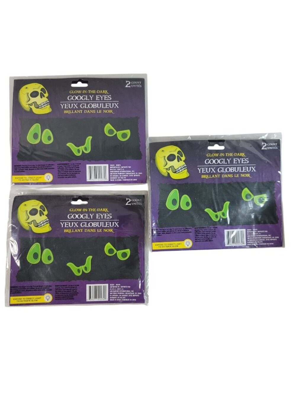 Halloween Glow in the Dark Googly Eyes Decor Vintage Lot of 3 Greenbrier NEW